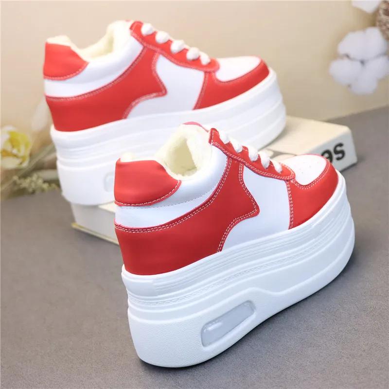 Fashion 12CM Chunky Sneakers for Women Fashion Fur Lined PU Leather Winter Shoes Casual Warm Walking Sport Tennis Ankle Botas