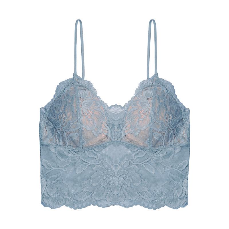 Lace Wire-Free Triangle Cup Bra & Panty Set with Strappy Design and Chest Pads for Small Busts