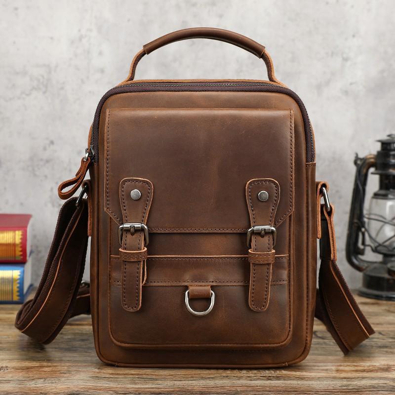 Genuine Leather Men's Shoulder Bag Trendy Retro Fashion Crossbody Crazy Horse Outdoor Travel