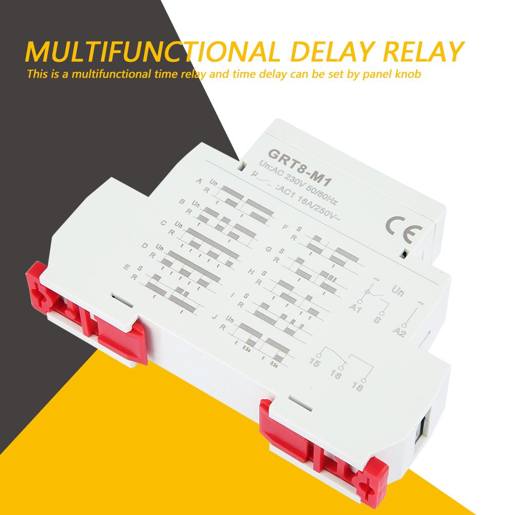 GRT8?M1 Multifunctional Delay Time Relay with 10 Functions DIN Rail Mount AC 230V