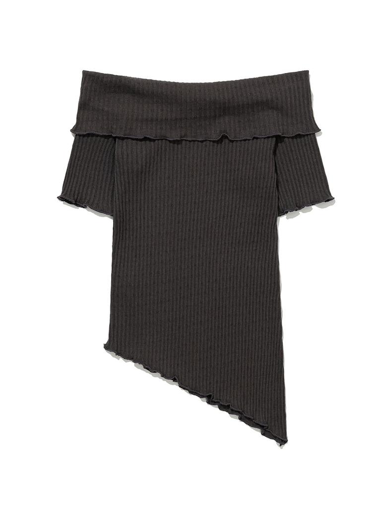 Eogeulliswedou Asymmetric Rib Off-Shoulder Top (Charcoal)
