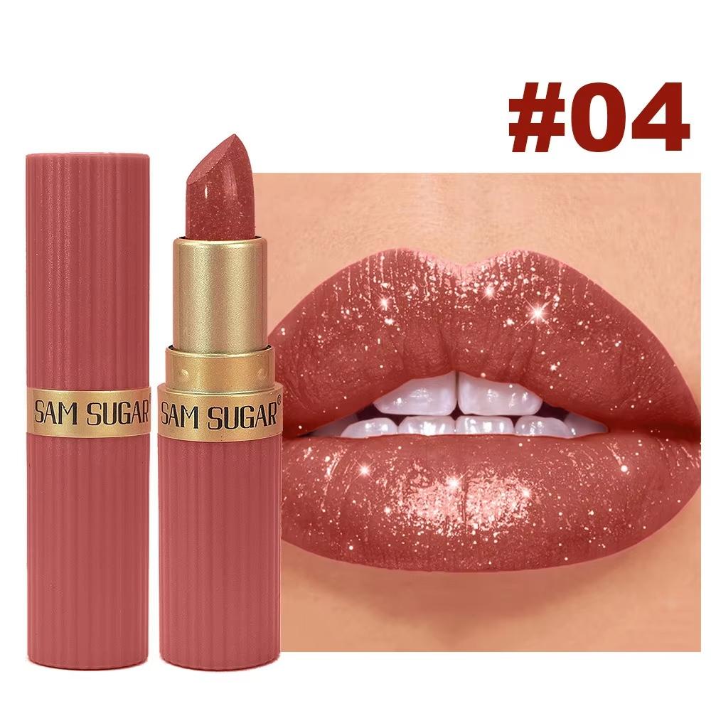 Nude Pink Luxurious Metallic Glitter Lipstick Long-Lasting Waterproof Non-Fade Shimmery Pearl Sparkling Brown Lip Gloss Makeup