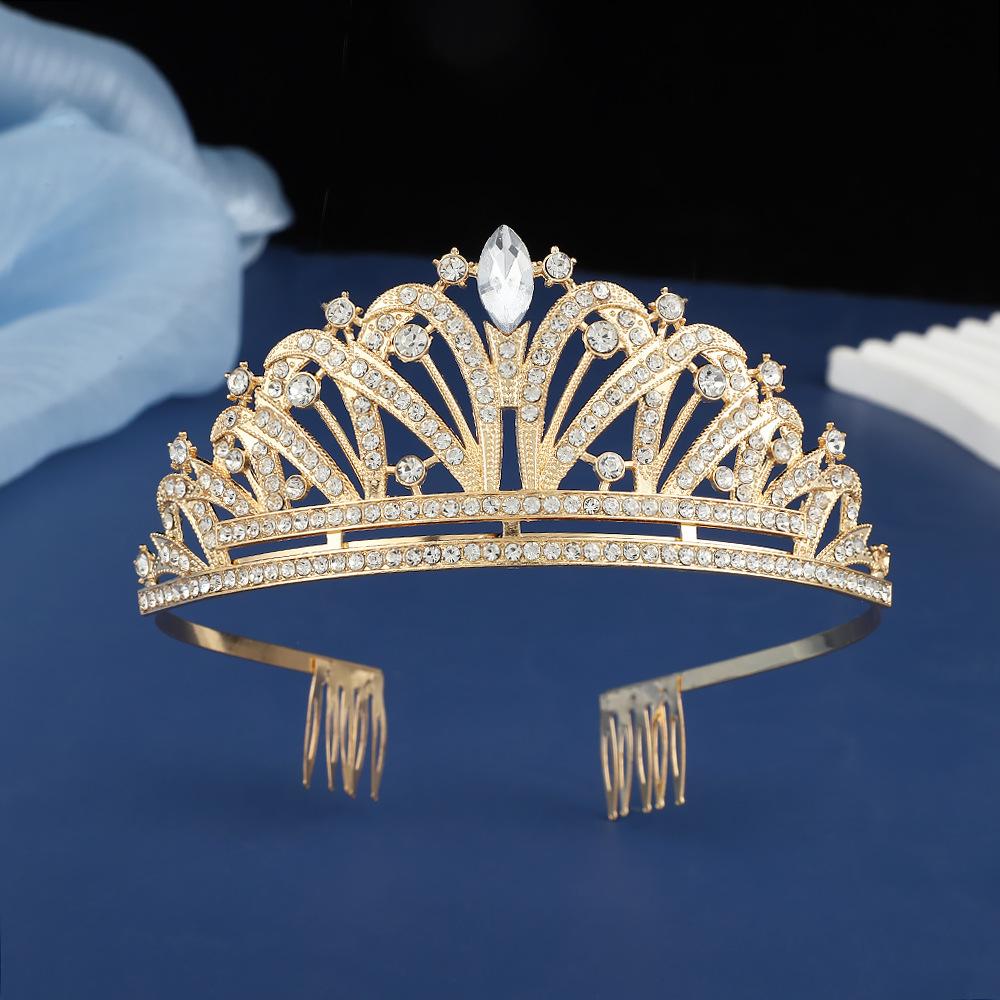 New Alloy Children's Crown Premium Princess Love Insert Comb Hair Accessories Bridal Pearl Birthday Crown