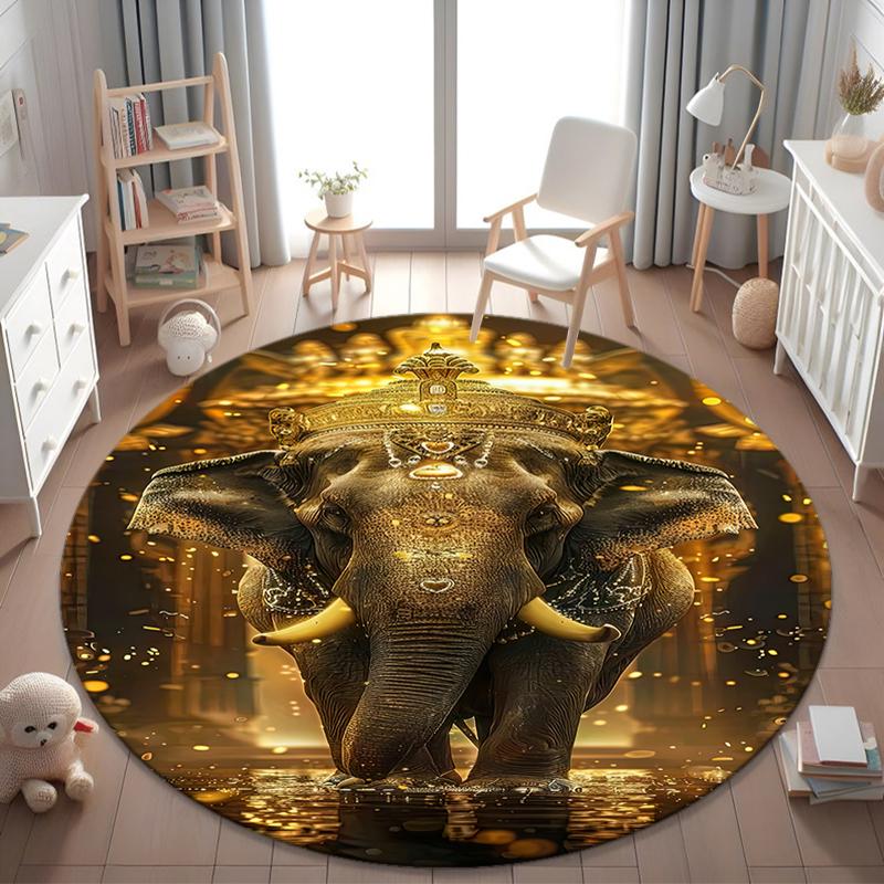 1Pc Elephant Circular Print Rug - home decoration Carpet For Living Room Bedroom Flooring Computer Chair Area Rug