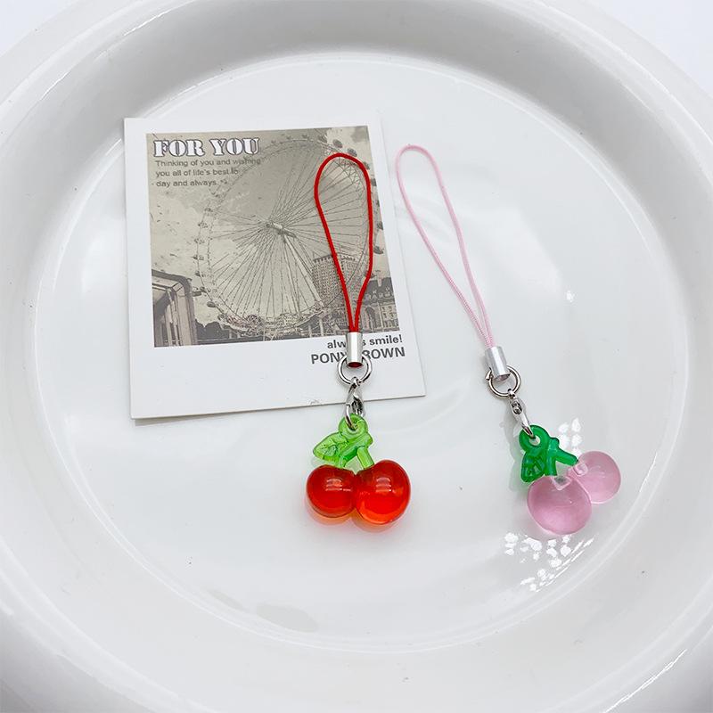 Y2K Cute Strawberry Resin Phone Charms Mini Fruit Pendant Lanyard Accessories for Girls
