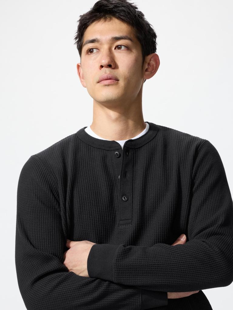 Uniqlo Waffle Henley Neck T  Long Sleeve 