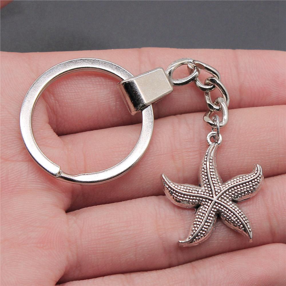 Marine Life Turtle Ocean Creature Pendant Antique Bronze Metal Keychain with 30mm Ring for Men Fashion Gift