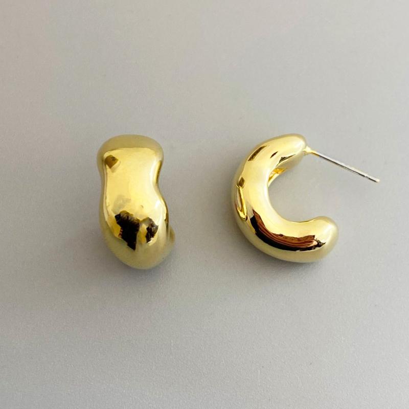Irregular C-shaped Geometry Golden Stud Earrings for Women Girl Korean Love Aesthetic Daily Life Minimalist Jewelry