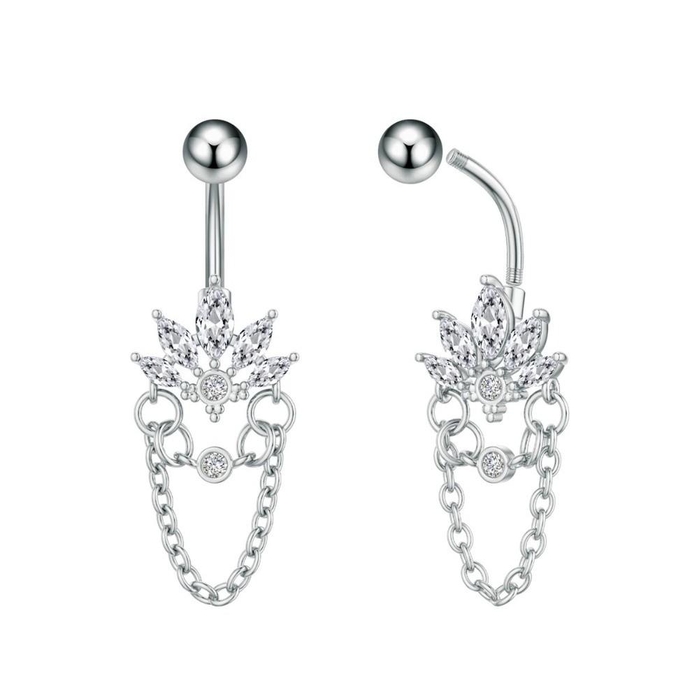 Elegant Gem Navel Piercing Copper Shiny Body Jewelry Crystal Ball Belly Button Rings  Accessories