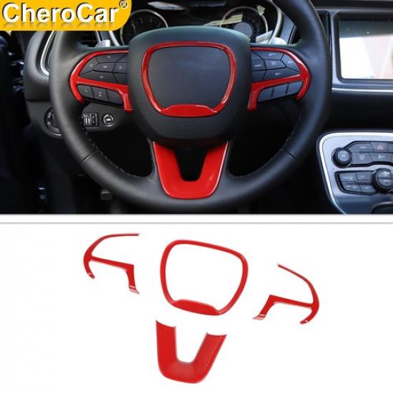 Steering Wheel Cover Trim Full Kit Frame For Dodge Challenger 2015+/Durango Red