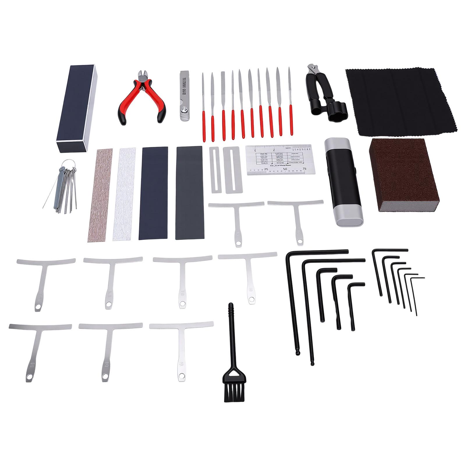47 Pcs Guitar Repair Tool Kit Professional Leveling Beam Sandpaper String Action Gauges Tuner Complete Guitar