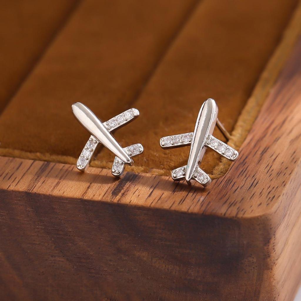 Trendy Diamond Zircon Airplane Stud Earrings for Women