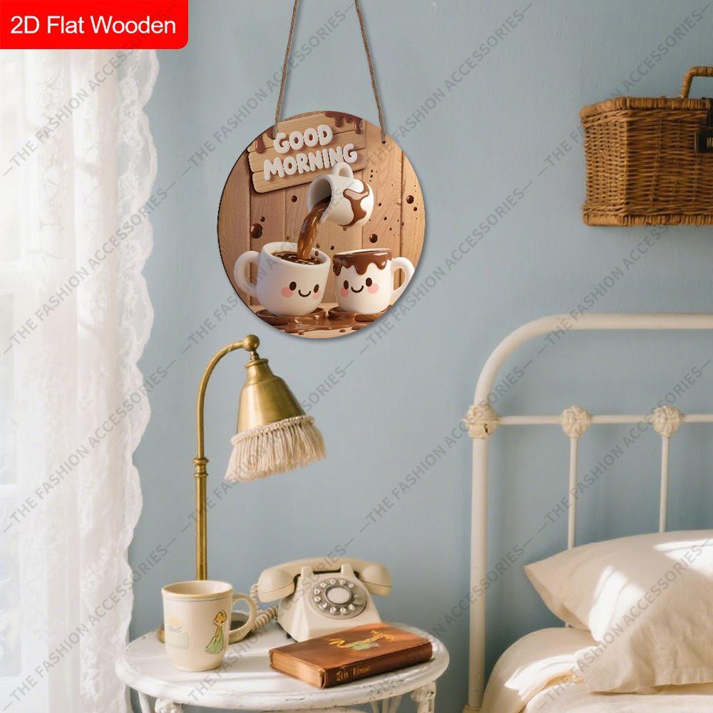 2D Plane Hanging Decorative Signs, Interior Wall or Door Decoration, Garden Decoration, ”GOOD MORNING" Logo, Coffee Pattern