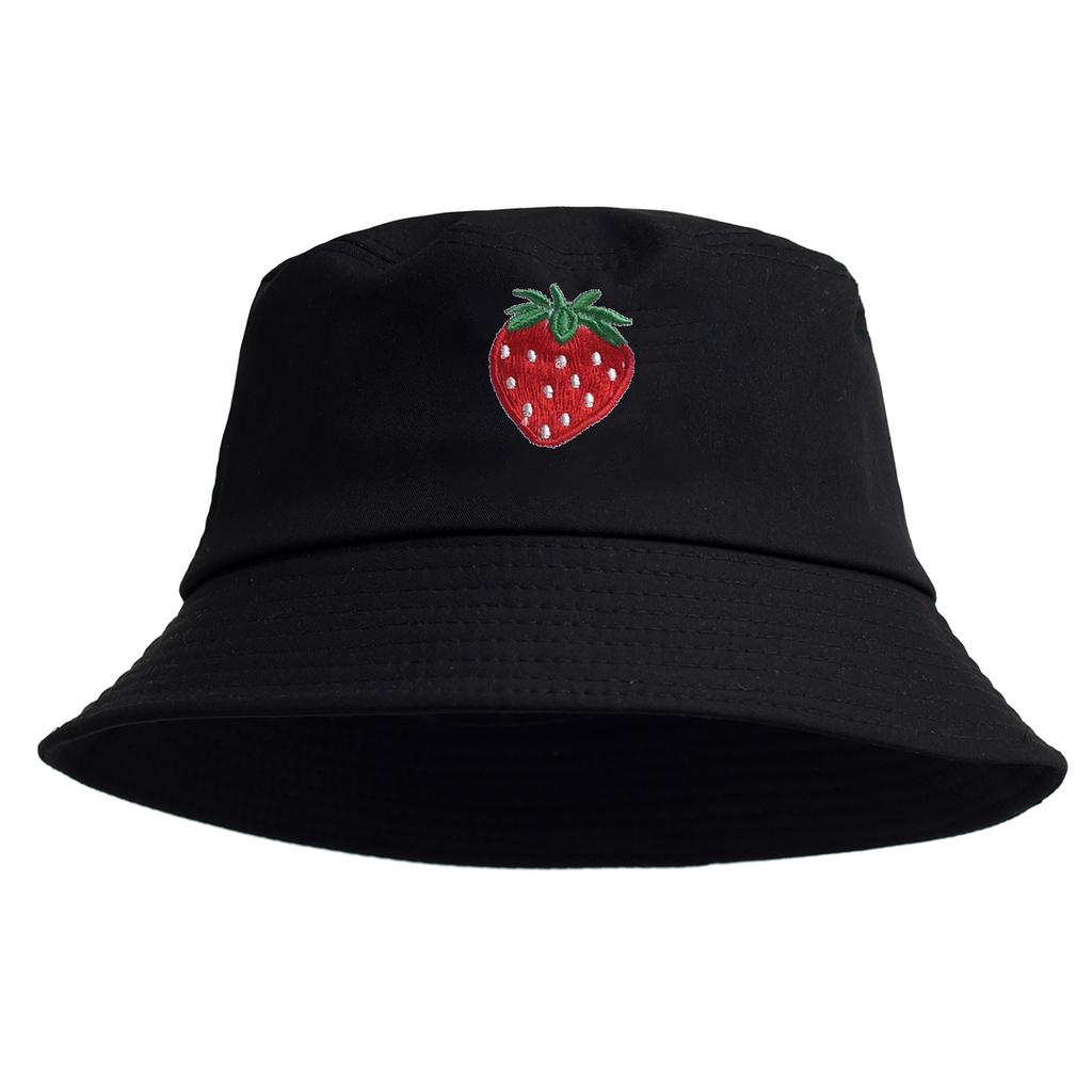 Korean Style Embroidered Strawberry Fisherman Hat Women's Summer Versatile Face Slimming Sun Protection Bucket Hat Trendy