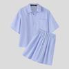 INCERUN Two Piece Suit Men Striped Short Sleeve Shirts Shorts Casual Outfits Sets