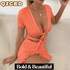 Women's Fashion Summer Spring Solid Color Print V-Neck Short Sleeve Casual Dresses