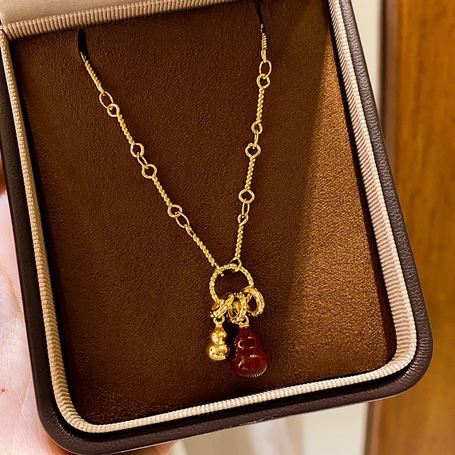 18k real gold electroplated red oil drip gourd pendant necklace temperament personalized collarbone chain necklace