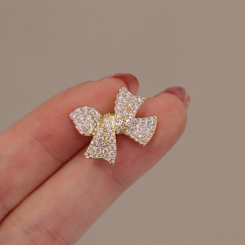 Mini Full of Rhinestone Bowknot Brooch Lovely Crystal Pin Buckle For Women Clothing Accessories