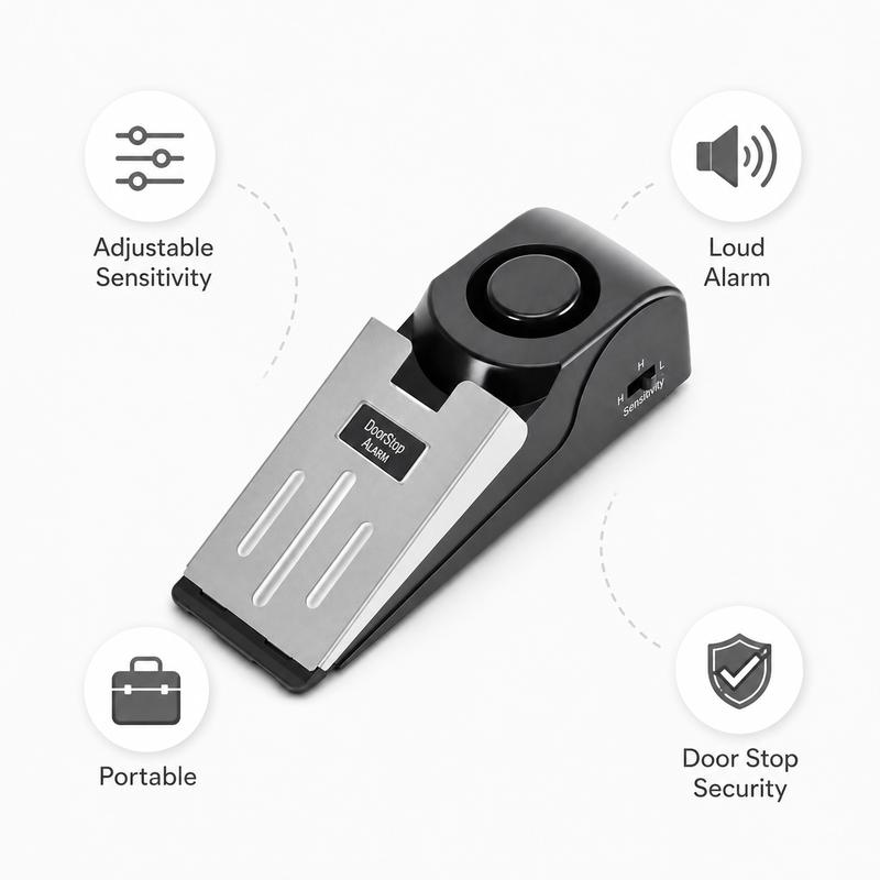 120dB Electronic Door Stop Alarm Portable Door Wedge Security Alarm Adjustable Sensitivity Home Hotel Travel Anti Theft Door Sto
