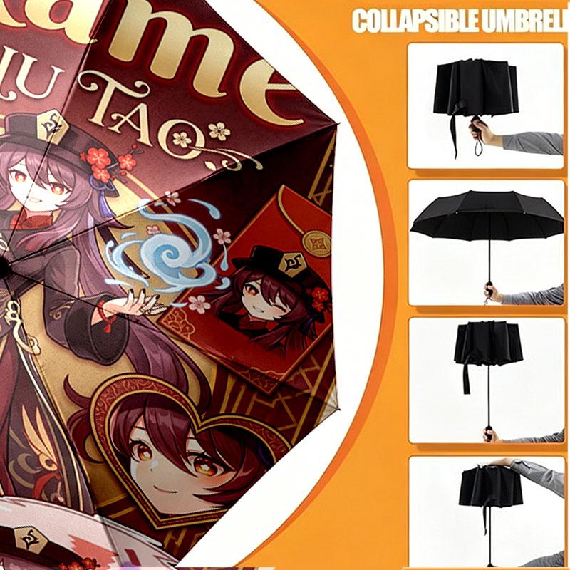 Custom Name Personalized Genshin Impact Print Umbrella, Auto Open Close, 8‑Rib Sturdy Frame, Commute Camping Hiking Use, Birthday Gift
