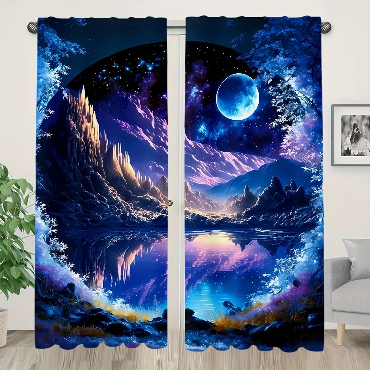 Tonnika Chen Light Filtering Dreamy Moon Night Sheer Curtains Print Bedroom Living Room Kitchen Office Curtain Set Of 2 Made Polyester With Rod Pocket Washable
