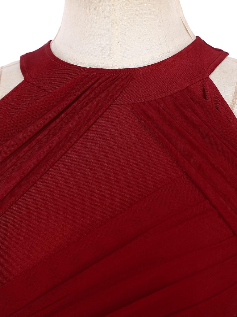 Womens Sleeveless Ruched Dress Asymmetrical Hem Design Sparkly Rhinestones Lyrical Dance Performance Wear