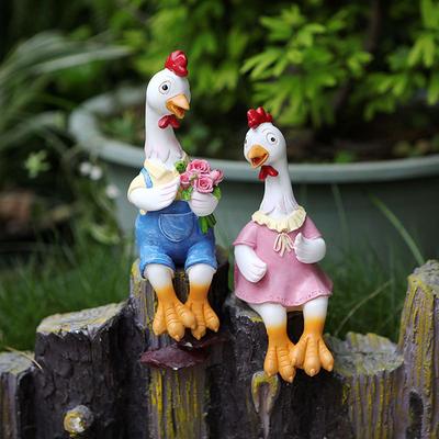 Outdoor Yard Resin Couple Chicken Duck Figurine Garden Decoration Ornaments Creative Cartoon Animal Statue