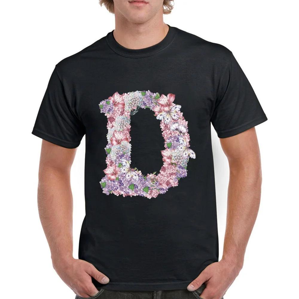 Men's T-shirt Basic Short Sleeve Top Streetwear Rose Flower Letter Name Series Print Casual O-neck Youth Men's Commuter Shirt