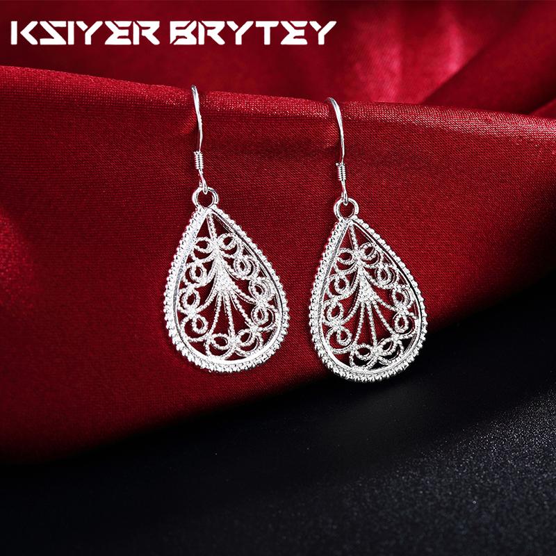 

925 Sterling Silver Classic Water Drop Pattern Pendant Necklace Earrings for Women Fashion Designer Party Wedding Jewelry Set