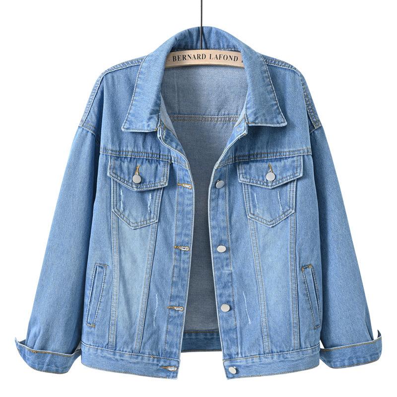 Damen Denim Jacke Übergröße Kurz Koreanischer Stil Locker Langarm Jacken Lässige Übergroße Tops