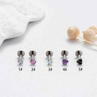 Henson Amour Coloré Zircon Acier Inoxydable Filetage Interne Labret et Boucle d'Oreille 1.2X6/8/10X3MM