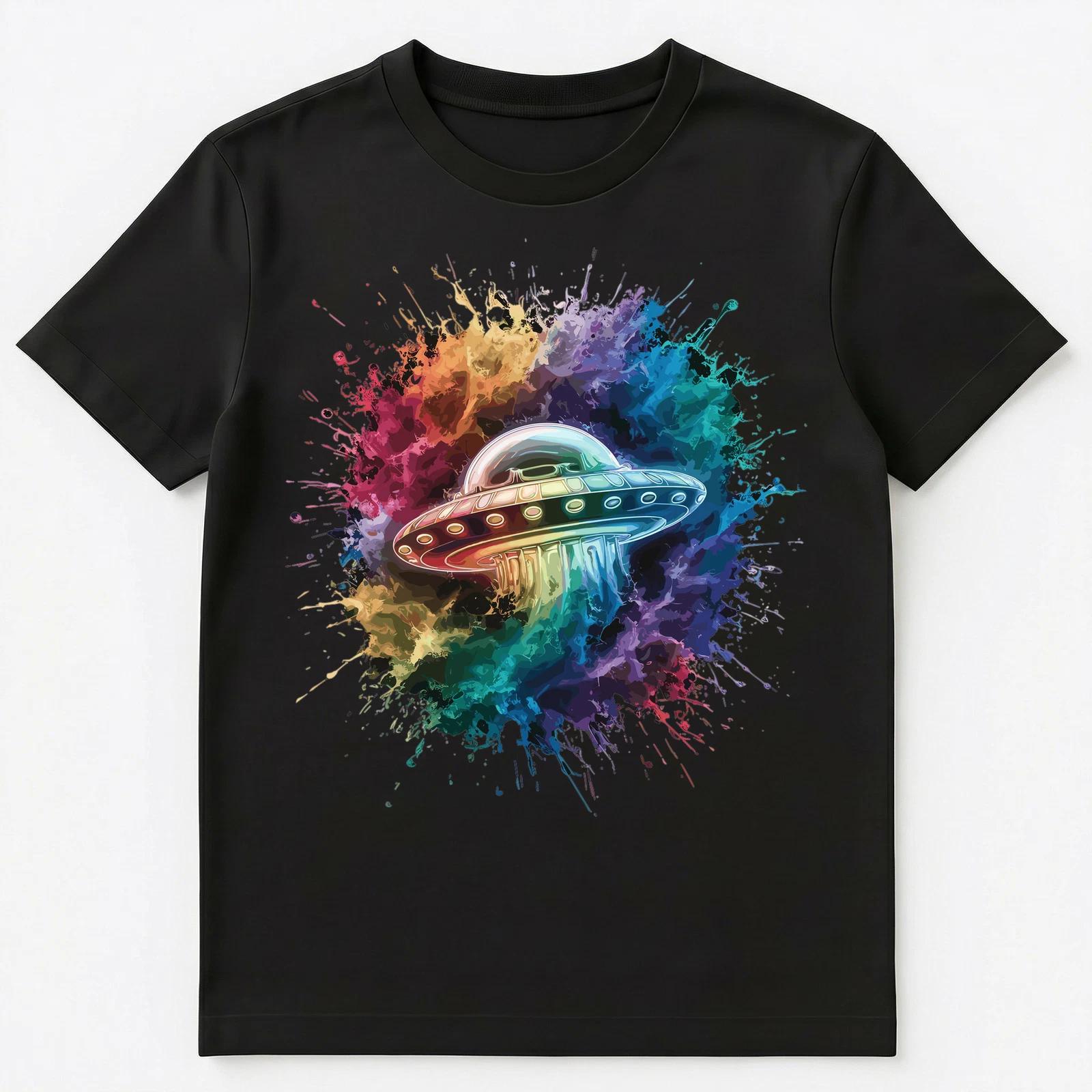 

Colorful Paint Splash Ufo Saucer Art Graphic Unisex T-Shirt 4XL