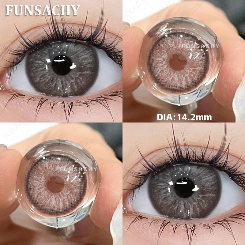 Funsachy 2Pcs Fashion Color Contact Lens For Pupils Blue Eyes 14.2mm Natural Brown Eye Lenses Beauty Green Lens Annual Cosmetics