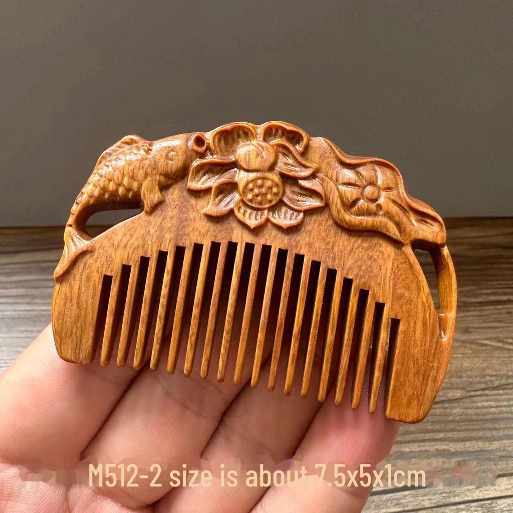 Green Sandalwood Carved Portable Scalp Massage Comb for Women