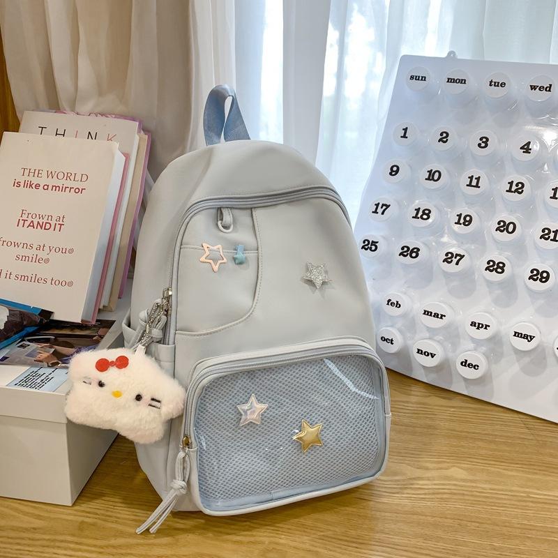 Versatile Simple and Beautiful Female College Student Ins Cute Large Capacity High School Student Backpack Transparent Pain Bag