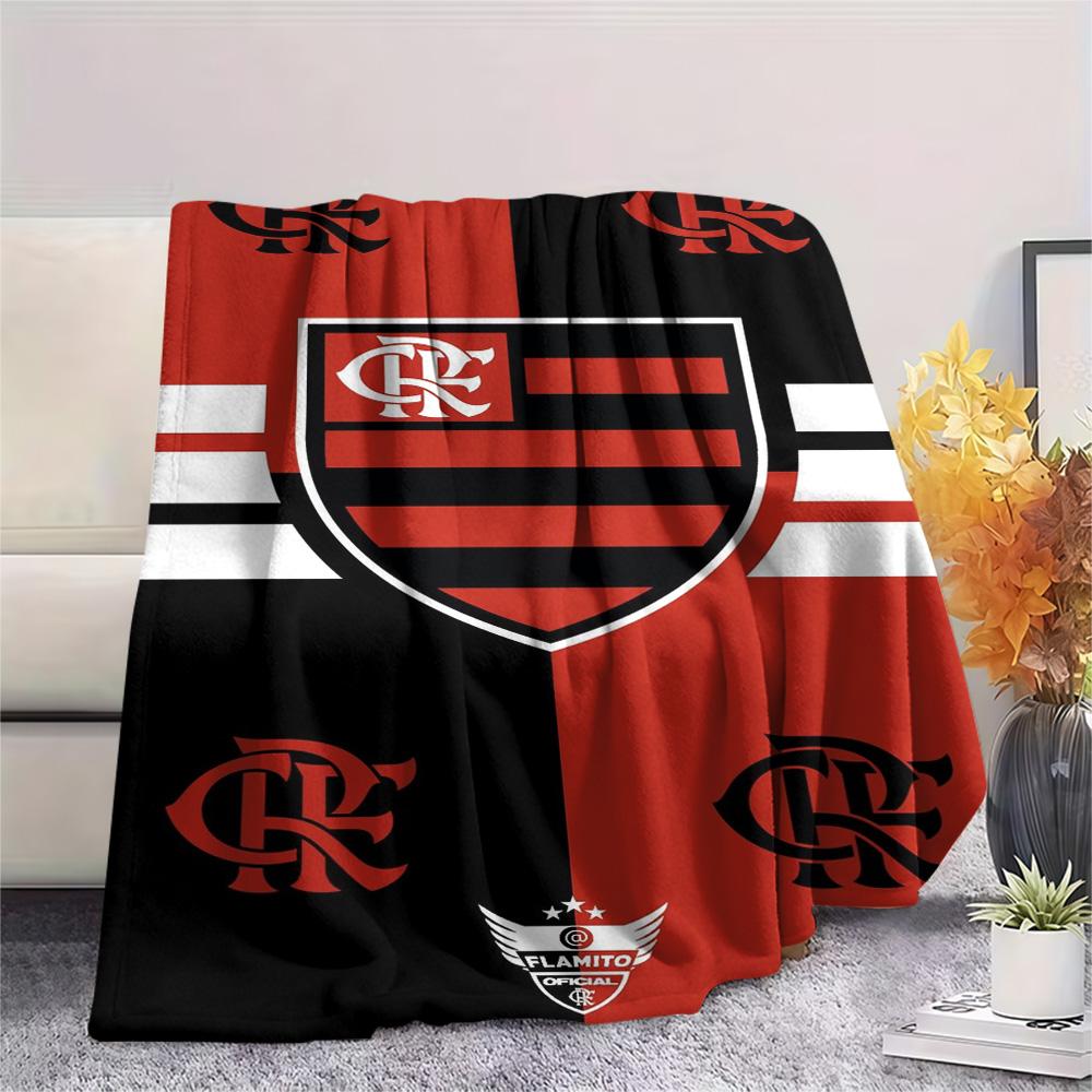 Flamengo Football Club Crest Red Black Stripe Print Flannel Blanket Brazil Soccer Fan Soft Throw Blanket Sofa Bedroom Travel Home Decor