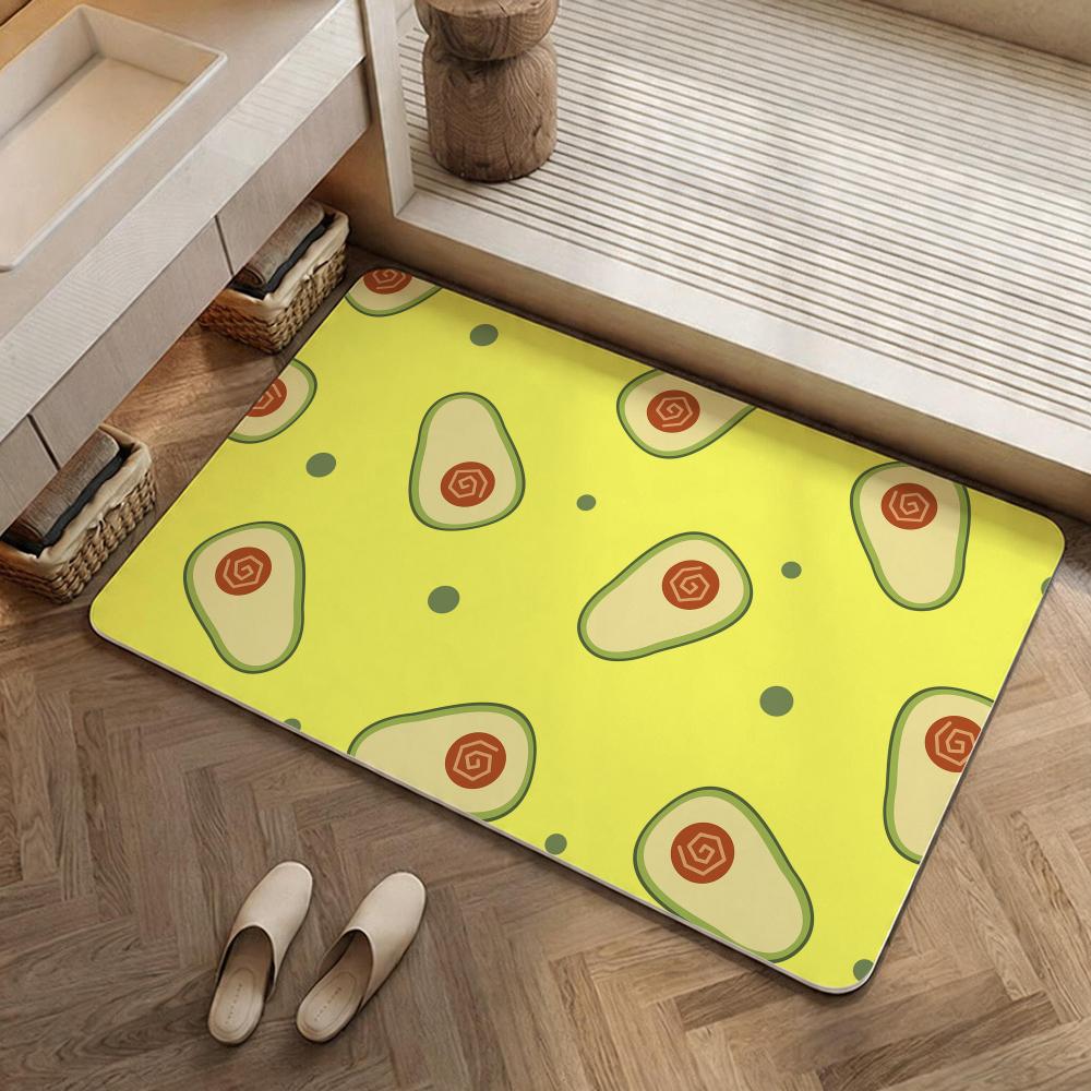 Pattern A-Avocado Pattern Floor Mat Eco Diatomite Antibacterial Odor-Resistant Floor Mat & Drain Pad for Kitchen & Bathroom