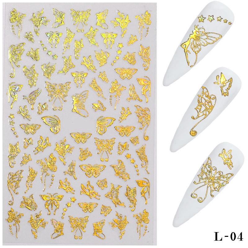 3D Reliefblumen Nagelsticker Kleines Muster Nagelkunst Aufkleber Laser Schmetterling Zubehör Klebeaufkleber DIY Dekorationsaufkleber