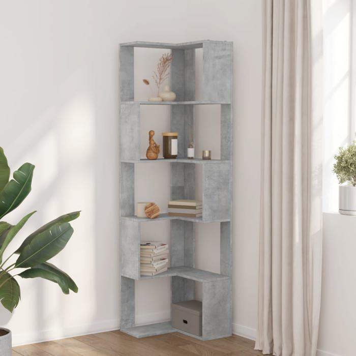 VidaXL Corner Bookcase with 5 Shelves Concrete Grey Engineered Wood, Corner Bookshelf, Corner Display Cabinet, Cabinet 852585
