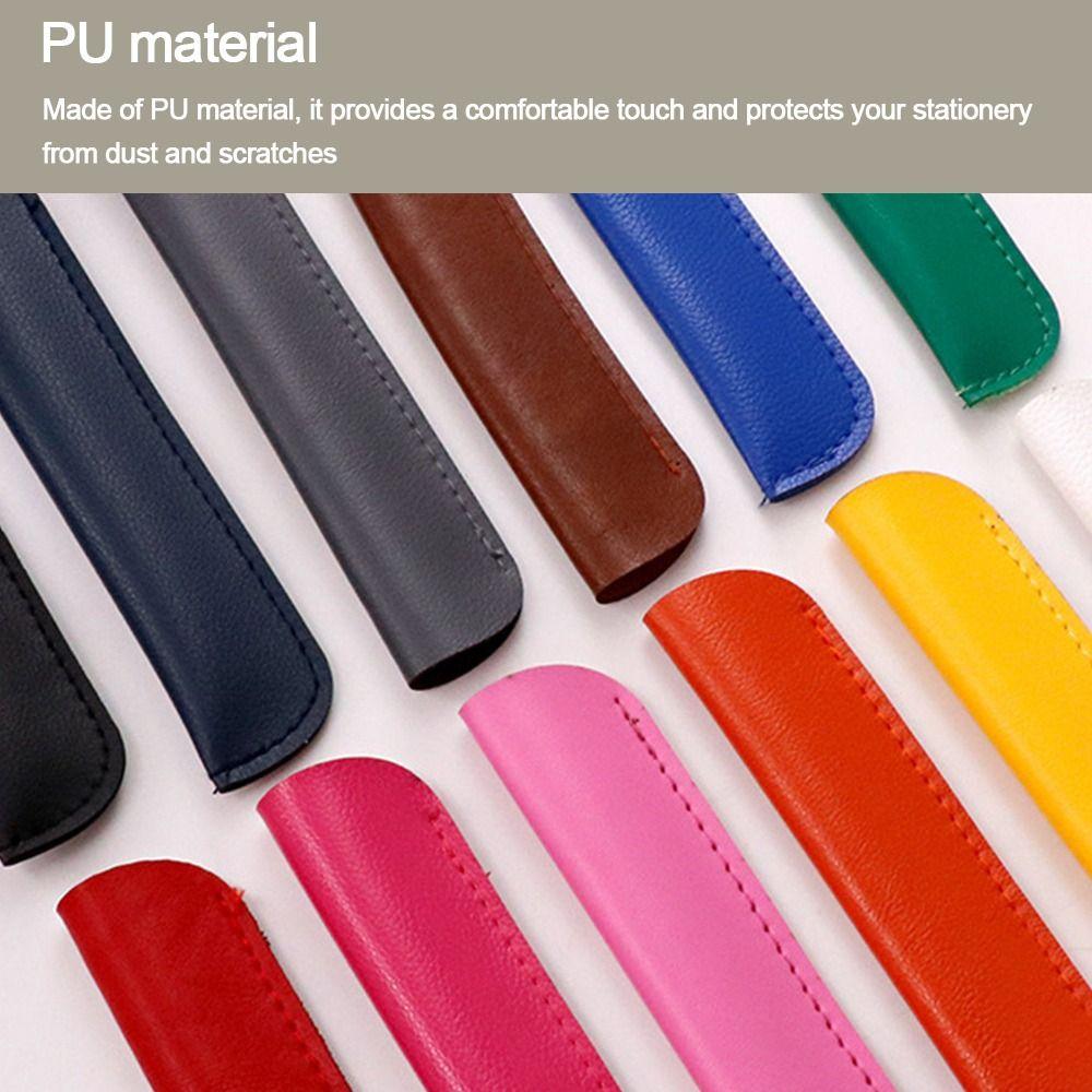 Solid Color PU Pencil Bags PU Leather Pen Bags Lightweight Pencil Case Office Supplies