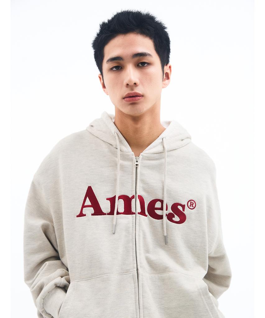 Ames-Worldwide Basic Logo Hoodie Zip Up Oatmeal