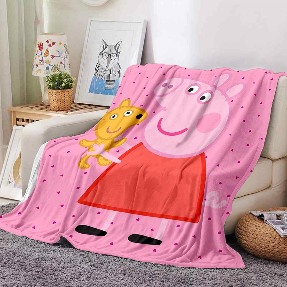 1Pc Peppa Pig Ice Cream Party Blanket For Couch Bed Plush Cozy Fuzzy Blanket Super Soft Warm Blankets For Fall And Winter 0918106