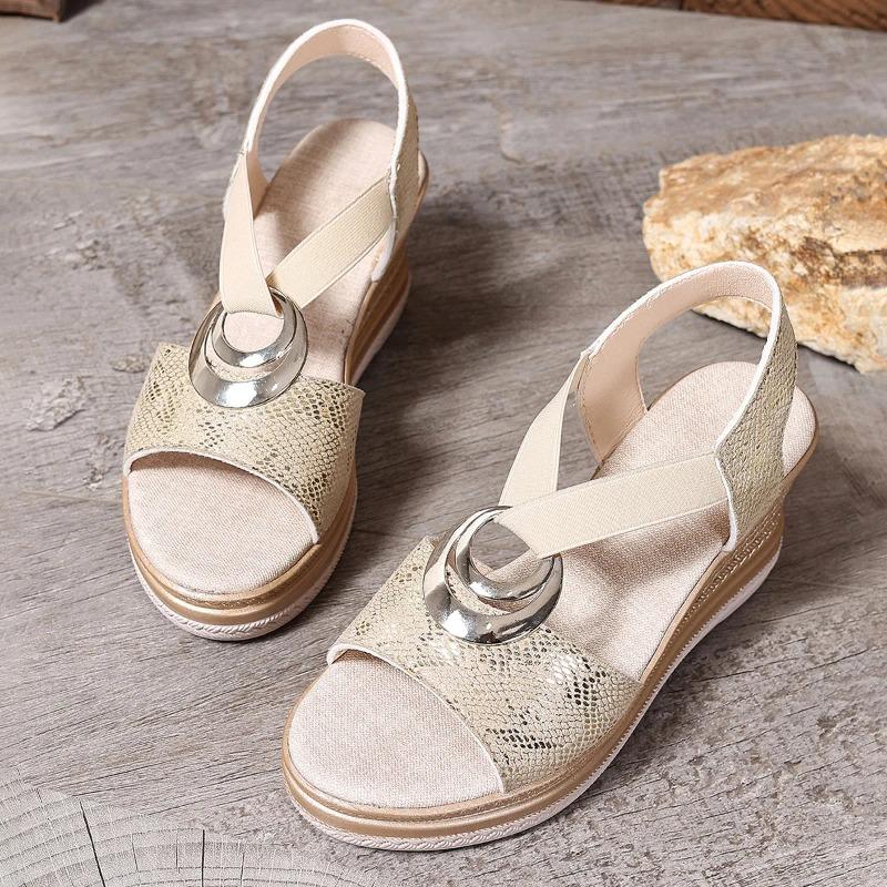 Fashion Women's Sandals Summer New Wedge Heeled Sandals Fashioon Casual Platform Sandal Metal Buckle Fish-mouth Sandals Sandalias Mujer