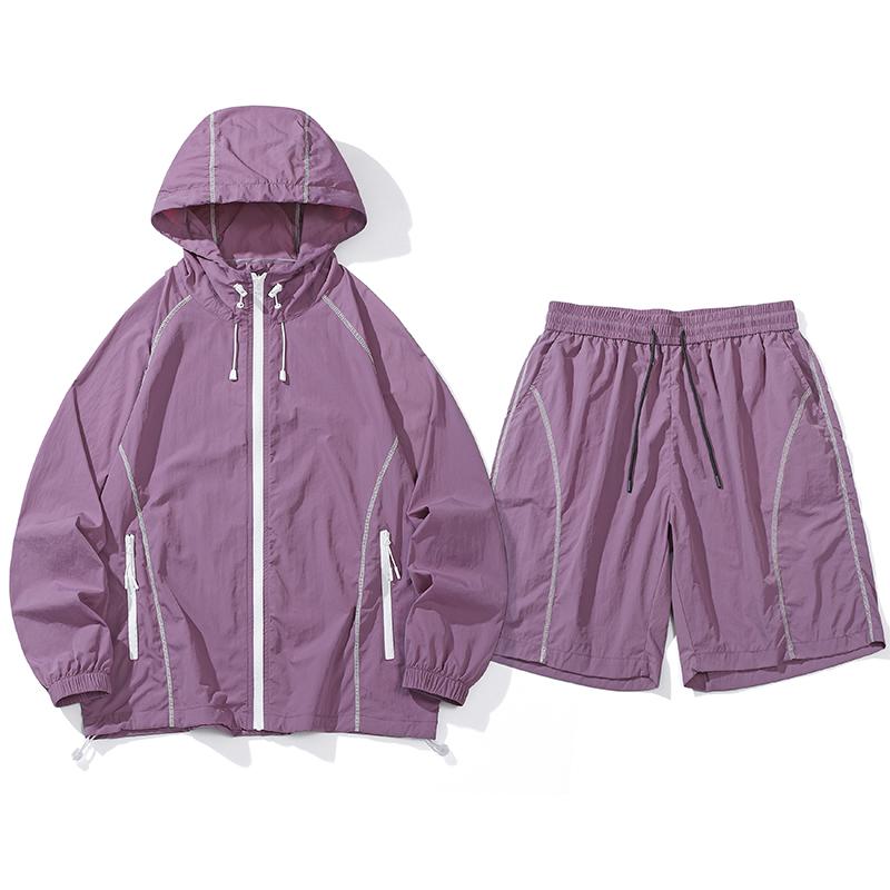 UPF100+Ice Silk Sunscreen Clothes Men's Summer Quick Drying Shorts Couple Sunscreen Clothes Set Men's Two Piece Set