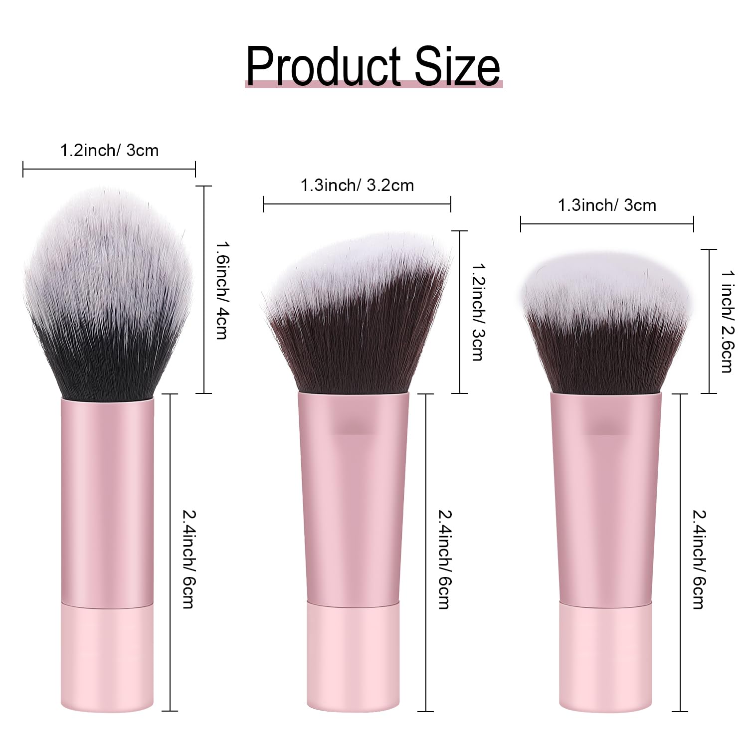 

Foundation Contour Powder Brush Set, 3PCS Premium Travel Kabuki Mini Makeup Brush for Blending Setting Buffing with Liquid, Powder and Cream