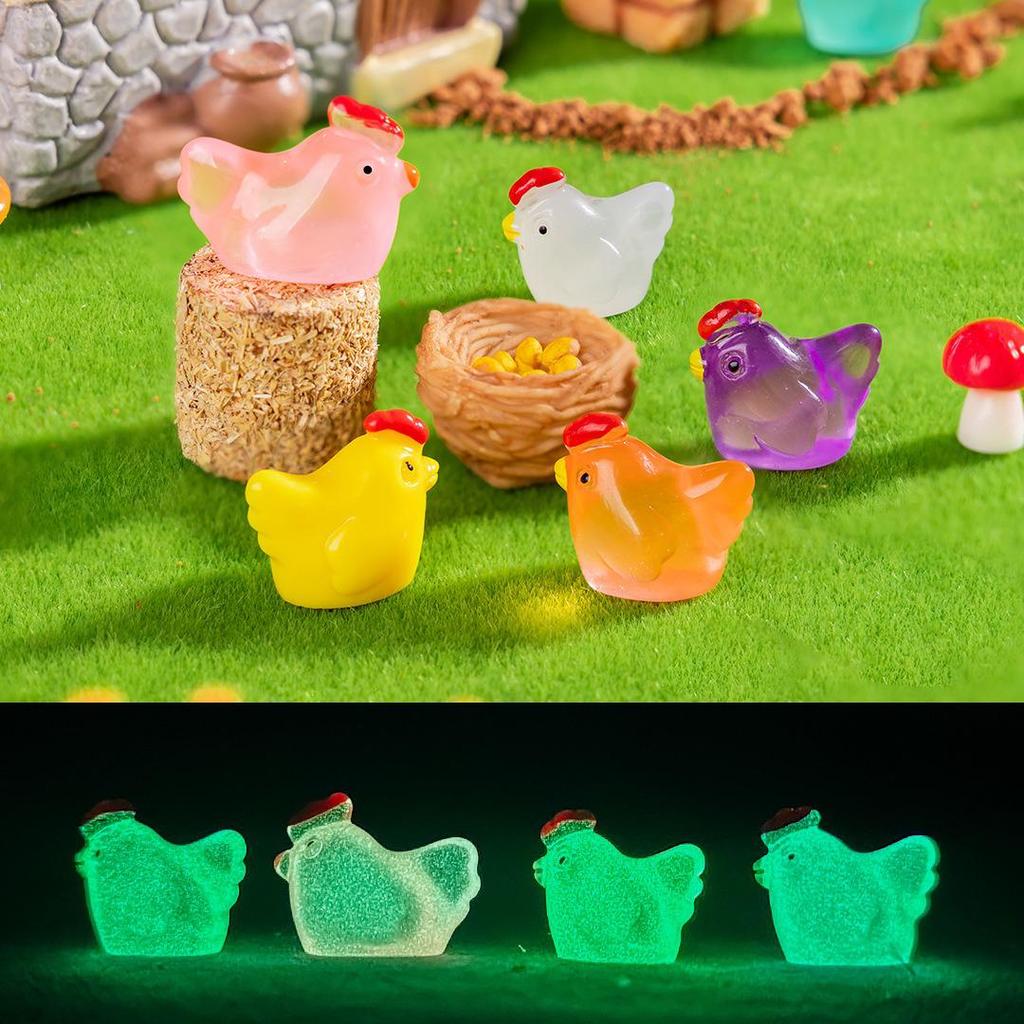 Luminous Rooster Resin Ornament: Colorful Small Animal Desktop Decor