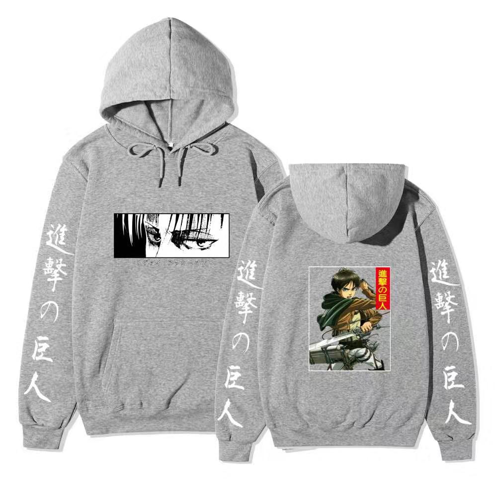 Unisex Attack on Titan Hoodie, Levi Ackerman & Eren Yeager Front Back Print Pullover, Long Sleeve Anime Graphic Hooded Sweatshirt Streetwear