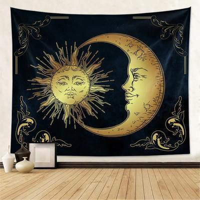 Gold Sun and Moon Wall Hanging Tapestry Celestial Zodiac Decor for Boho Bedroom Spiritual Room Dorm Witch Altar Gift Aesthetic