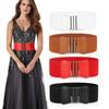 Lady Simple Elastic Wide Waistband PU Leather Interlock Buckle Belt Solid Color Cummerband