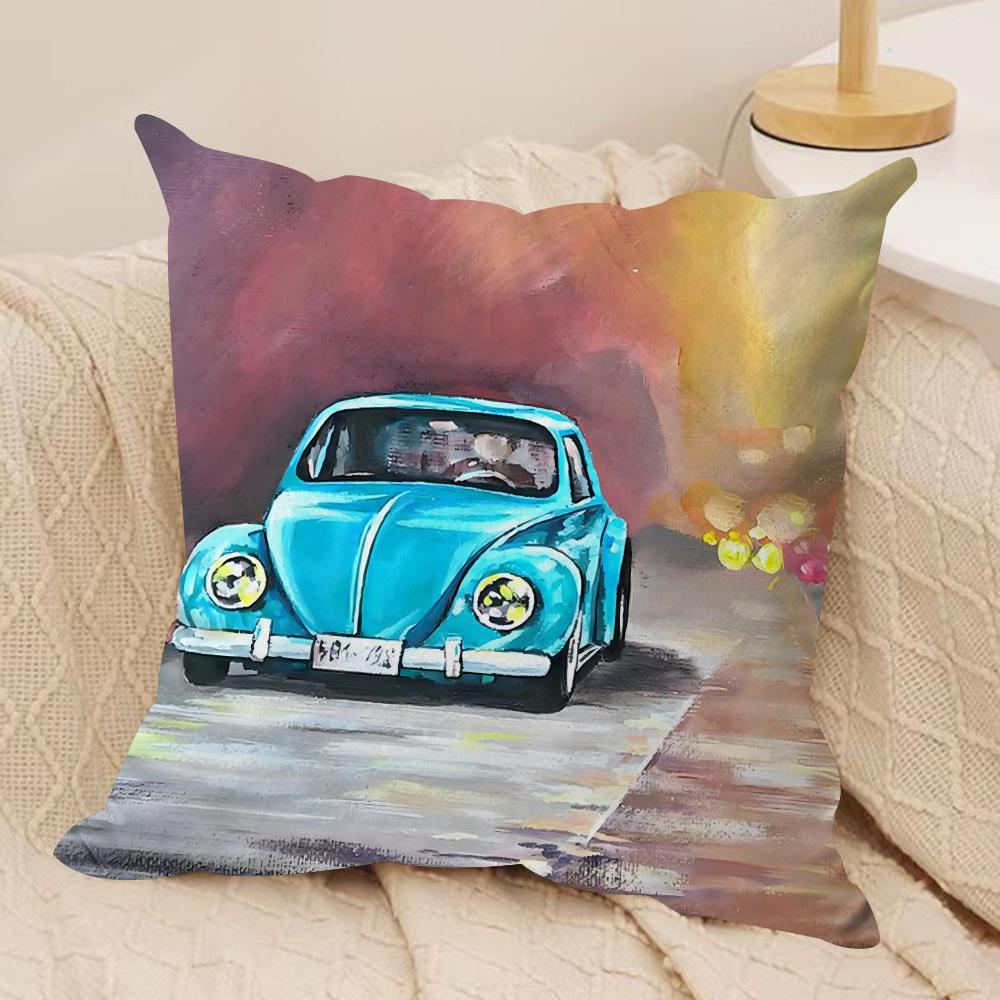 Watercolor Car Cushion Cover Silky Short Plush DoubleSided Printed Pillow Case for Sofa All Seasons Home Decor Gift